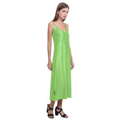 Jasmine Green V-Neck Open Fork Long Dress(Model D18)