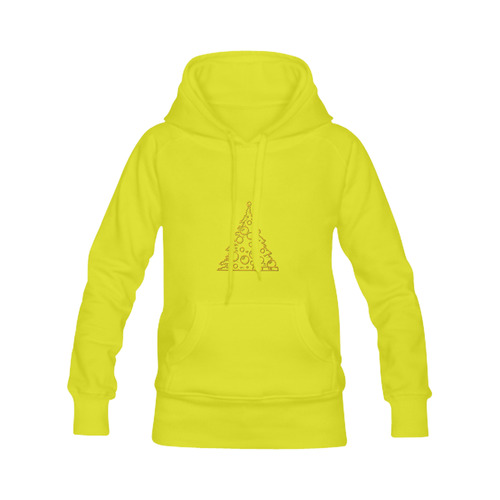 Metallic Golden Christmas Tree & Ornaments on Yellow Women's Classic Hoodies (Model H07)