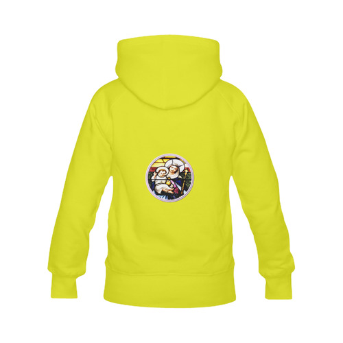Virgin Mary & Baby Jesus Stained Glass on Yellow Women's Classic Hoodies (Model H07)