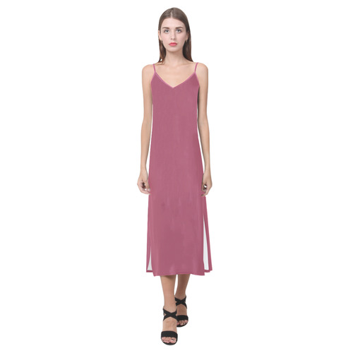 Hippie Pink V-Neck Open Fork Long Dress(Model D18)