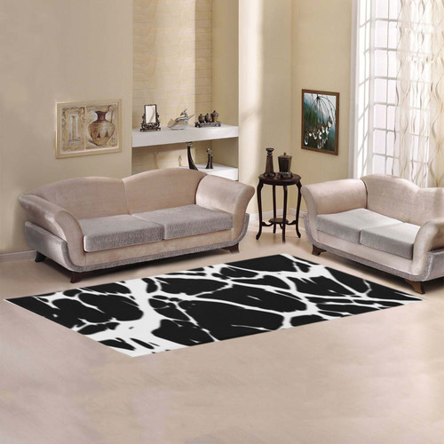 black and white line abstract Area Rug 9'6''x3'3''