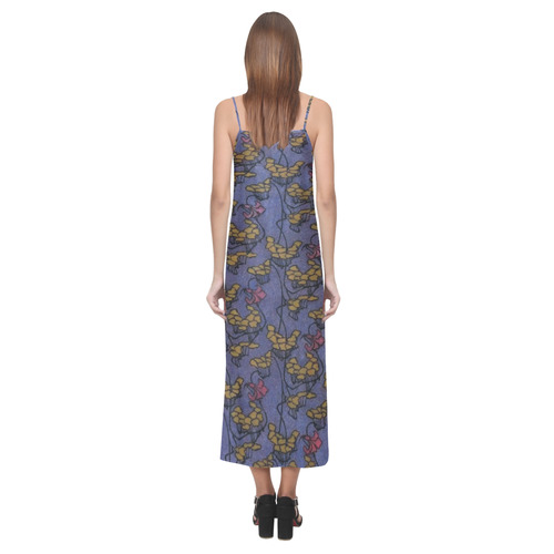 Art Nouveau Floral V-Neck Open Fork Long Dress(Model D18)