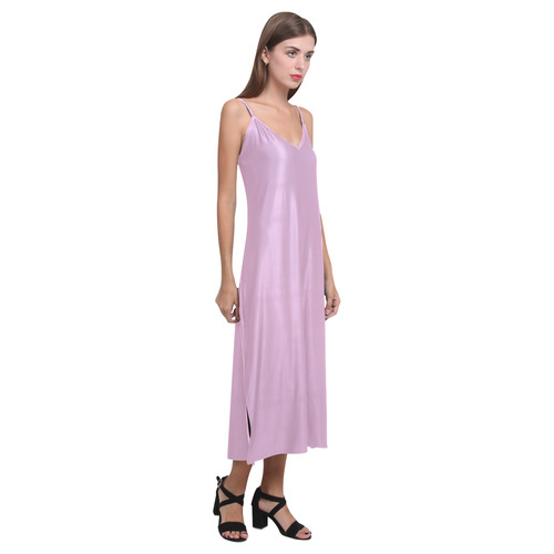 Pastel Lavender V-Neck Open Fork Long Dress(Model D18)