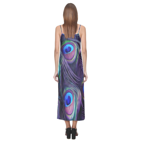 Peacock Feather V-Neck Open Fork Long Dress(Model D18)