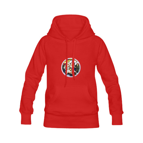 Virgin Mary & Baby Jesus Stained Glass on Red Women's Classic Hoodies (Model H07)