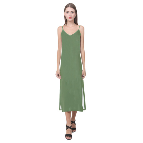 Cactus V-Neck Open Fork Long Dress(Model D18)