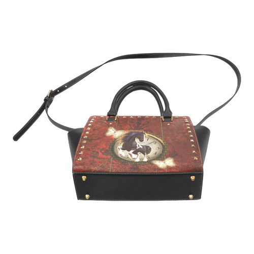 Wonderful horse on a clock Rivet Shoulder Handbag (Model 1645)