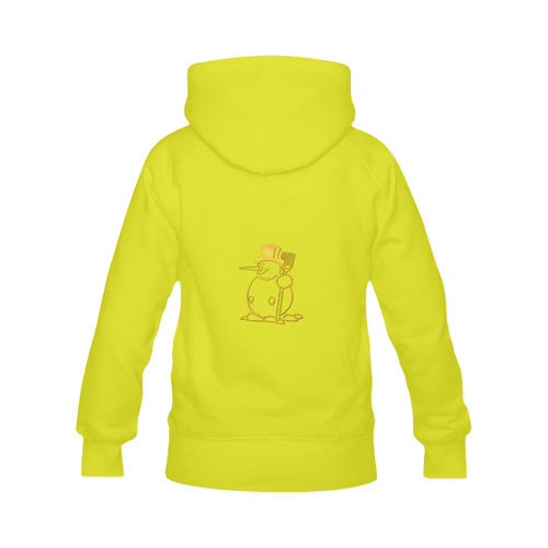 Metallic Golden Snowman & Hat & Broom on Yellow Women's Classic Hoodies (Model H07)