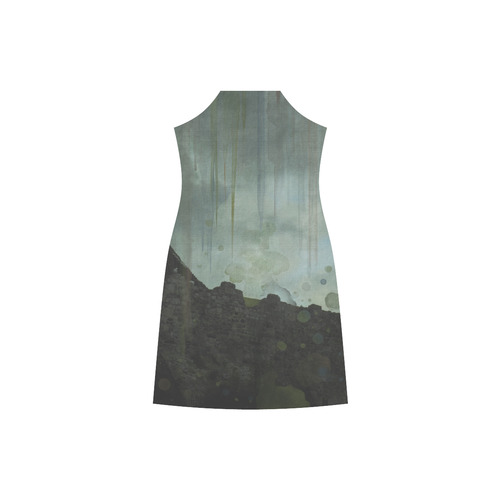 Celtic ruins V-Neck Open Fork Long Dress(Model D18)