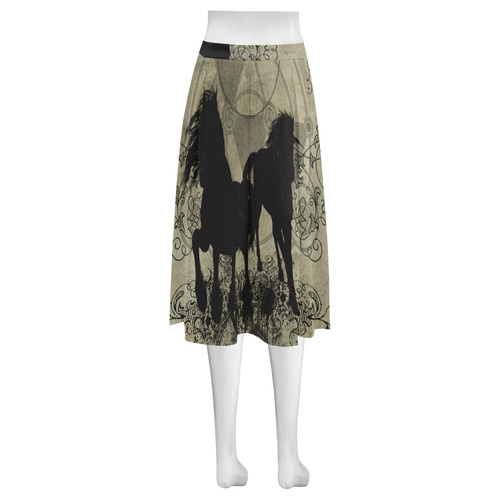 Beautiful horses, solhouette in black Mnemosyne Women's Crepe Skirt (Model D16)