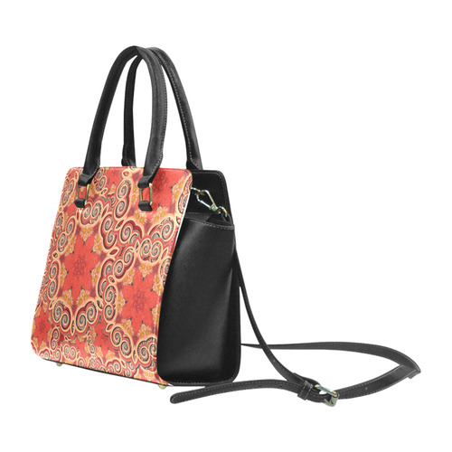 K143 Cinnamon Color Curls and Swirls Rivet Shoulder Handbag (Model 1645)