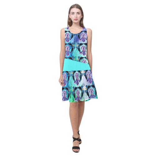 Birdwing Butterfly with Aqua Accent Sleeveless Splicing Shift Dress(Model D17)