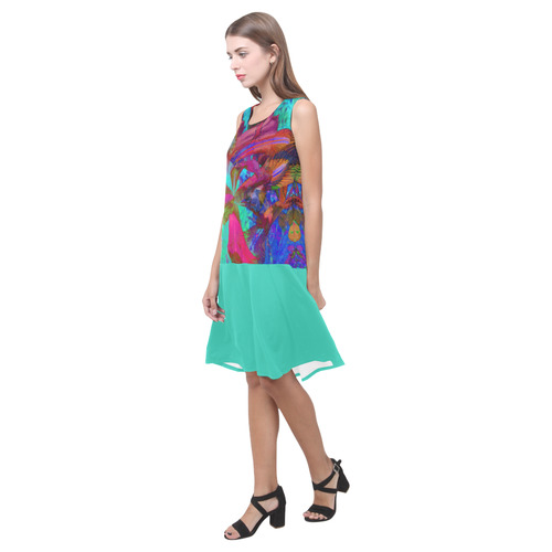 Abstracti Iris Blue 2 by Martina Webster Sleeveless Splicing Shift Dress(Model D17)