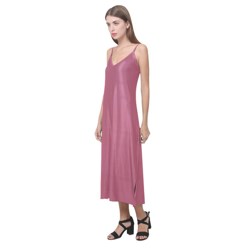 Hippie Pink V-Neck Open Fork Long Dress(Model D18)