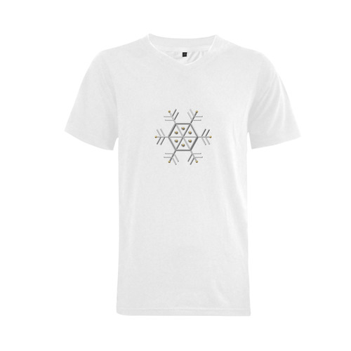 Winter Metallic Silver Snowflake in White Men's V-Neck T-shirt (USA Size) (Model T10)