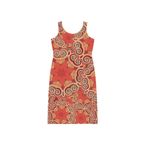 K143 Cinnamon Color Curls and Swirls Phaedra Sleeveless Open Fork Long Dress (Model D08)
