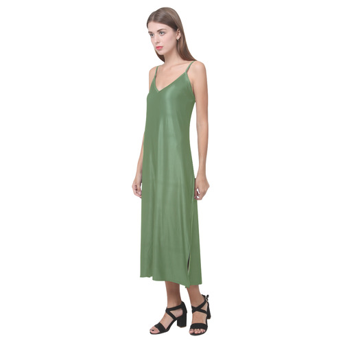 Cactus V-Neck Open Fork Long Dress(Model D18)