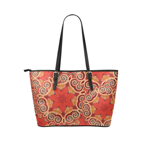 K143 Cinnamon Color Curls and Swirls Leather Tote Bag/Large (Model 1651)