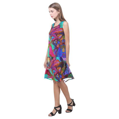 Abstracti Iris Blue by Martina Webster Sleeveless Splicing Shift Dress(Model D17)