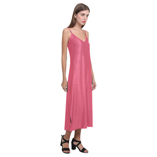 Teaberry V-Neck Open Fork Long Dress(Model D18)