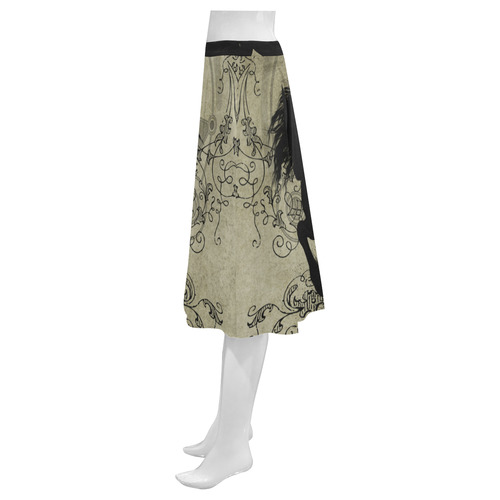 Beautiful horses, solhouette in black Mnemosyne Women's Crepe Skirt (Model D16)