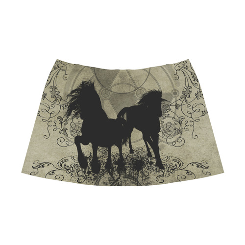 Beautiful horses, solhouette in black Mnemosyne Women's Crepe Skirt (Model D16)