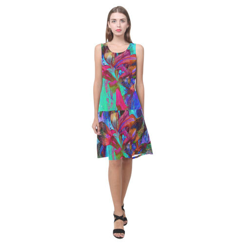 Abstracti Iris Blue by Martina Webster Sleeveless Splicing Shift Dress(Model D17)