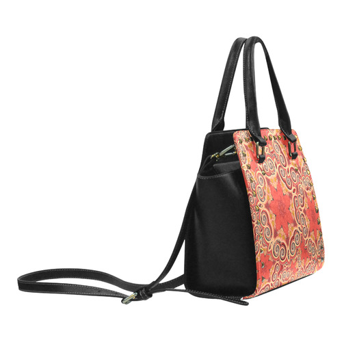 K143 Cinnamon Color Curls and Swirls Rivet Shoulder Handbag (Model 1645)