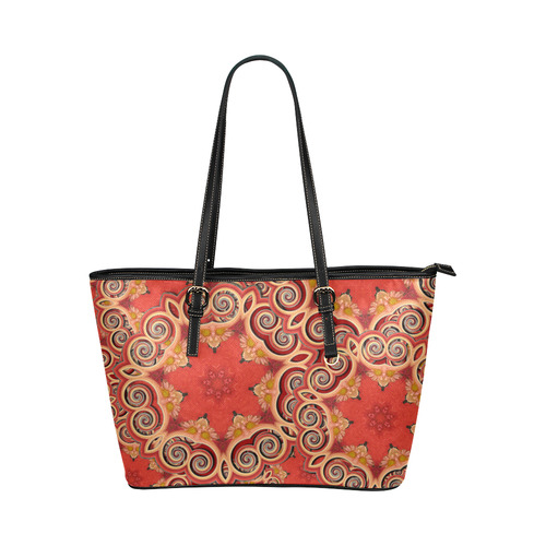 K143 Cinnamon Color Curls and Swirls Leather Tote Bag/Large (Model 1651)
