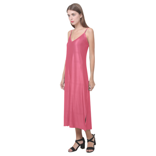 Teaberry V-Neck Open Fork Long Dress(Model D18)