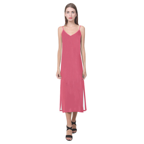 Teaberry V-Neck Open Fork Long Dress(Model D18)