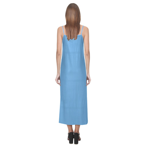 Azure Blue V-Neck Open Fork Long Dress(Model D18)