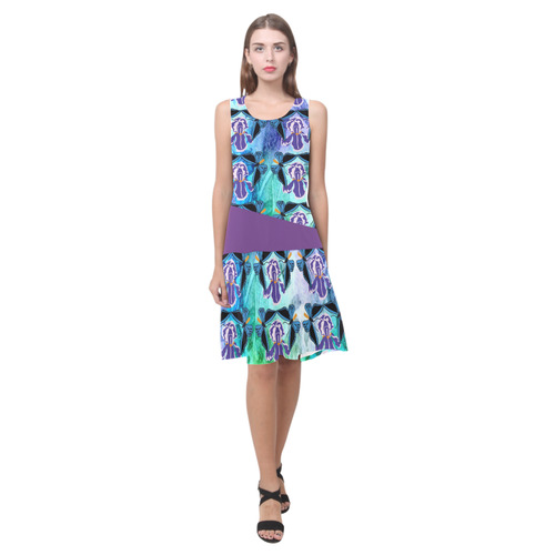 Birdwing on Iris with Purple Accent Sleeveless Splicing Shift Dress(Model D17)