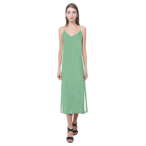 Absinthe V-Neck Open Fork Long Dress(Model D18)