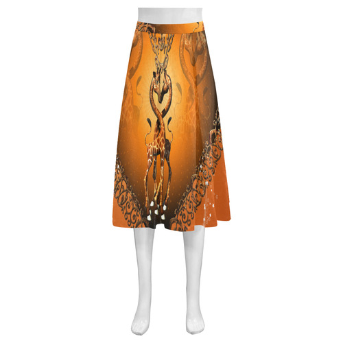 Giraffe in love Mnemosyne Women's Crepe Skirt (Model D16)