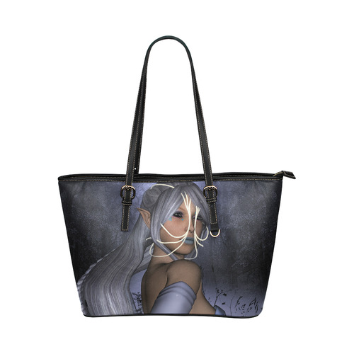 Awesome fairy with headdress Leather Tote Bag/Small (Model 1651)