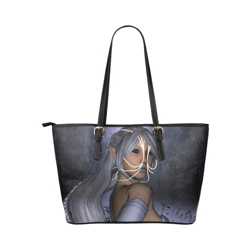 Awesome fairy with headdress Leather Tote Bag/Small (Model 1651)