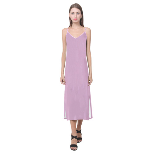 Pastel Lavender V-Neck Open Fork Long Dress(Model D18)