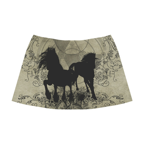 Beautiful horses, solhouette in black Mnemosyne Women's Crepe Skirt (Model D16)