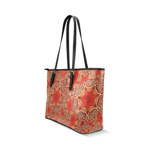 K143 Cinnamon Color Curls and Swirls Leather Tote Bag/Large (Model 1640)