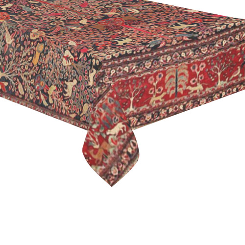 Vintage Persian Rug Nature Animals Cotton Linen Tablecloth 60"x120"