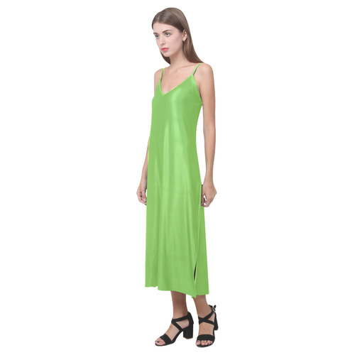 Jasmine Green V-Neck Open Fork Long Dress(Model D18)
