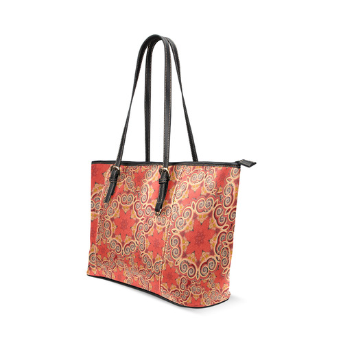 K143 Cinnamon Color Curls and Swirls Leather Tote Bag/Large (Model 1640)