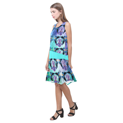 Birdwing Butterfly with Aqua Accent Sleeveless Splicing Shift Dress(Model D17)