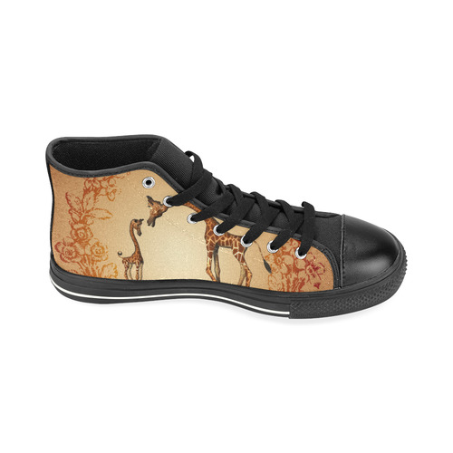 Cute giraffe with young giraffe High Top Canvas Women's Shoes/Large Size (Model 017)