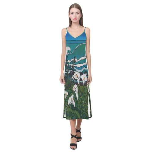 "Beyond The Lily Field" V-Neck Open Fork Long Dress(Model D18)