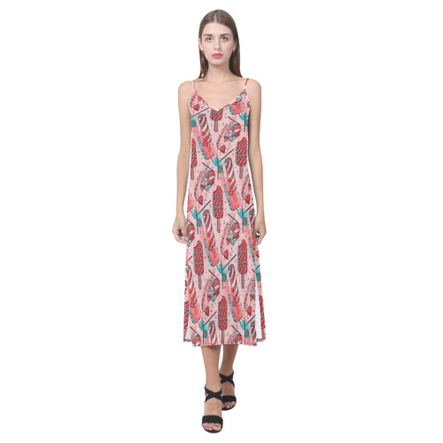 Ice Ice Summer by Popart Lover V-Neck Open Fork Long Dress(Model D18)