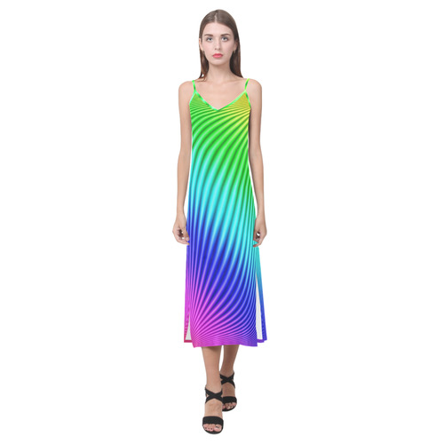 Rainbow V-Neck Open Fork Long Dress(Model D18)