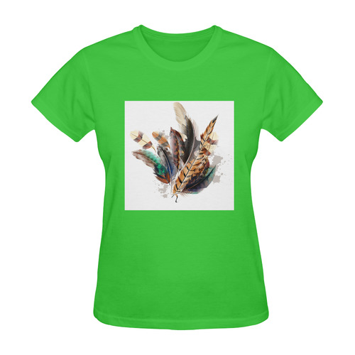 New artistic T-Shirt Offer! Wild green with hand-drawn feathers : Designers fashion 2016 collection Sunny Women's T-shirt (Model T05)