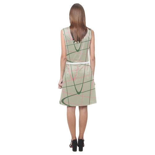 green and pink line art Eos Women's Sleeveless Dress (Model D01)